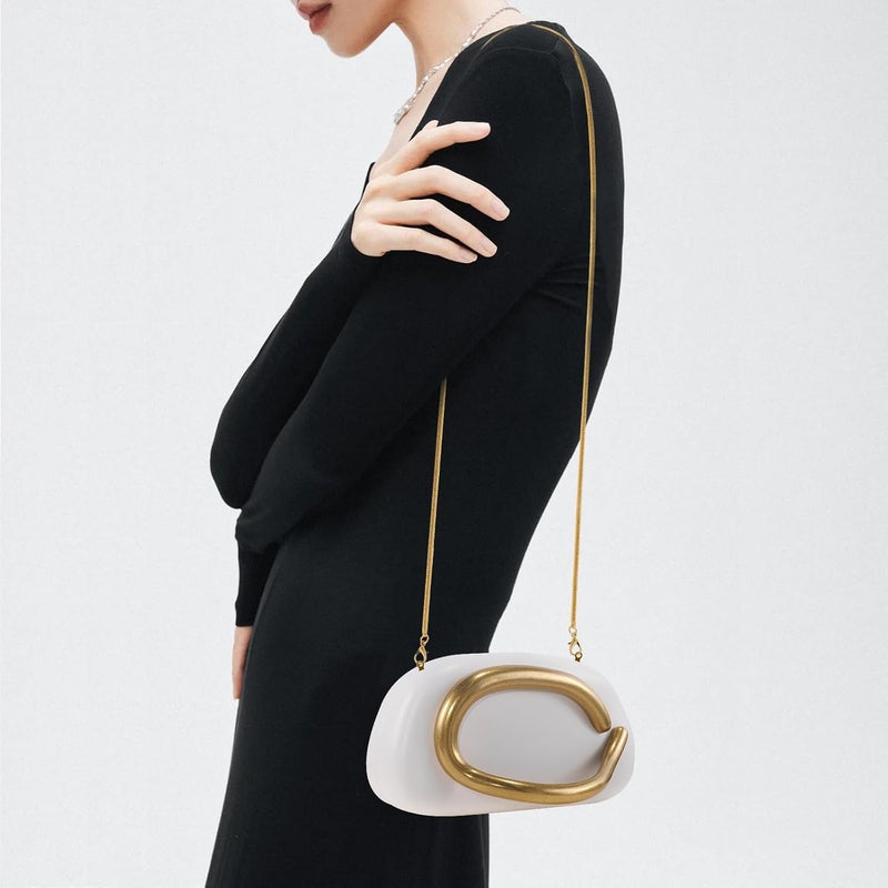 NEWROGENG Clutch Purses for Women Formal, PU Leather/Marble Acrylic Evening Bags with Chain, Trendy Metal Handle Purses 2025 - Image 4